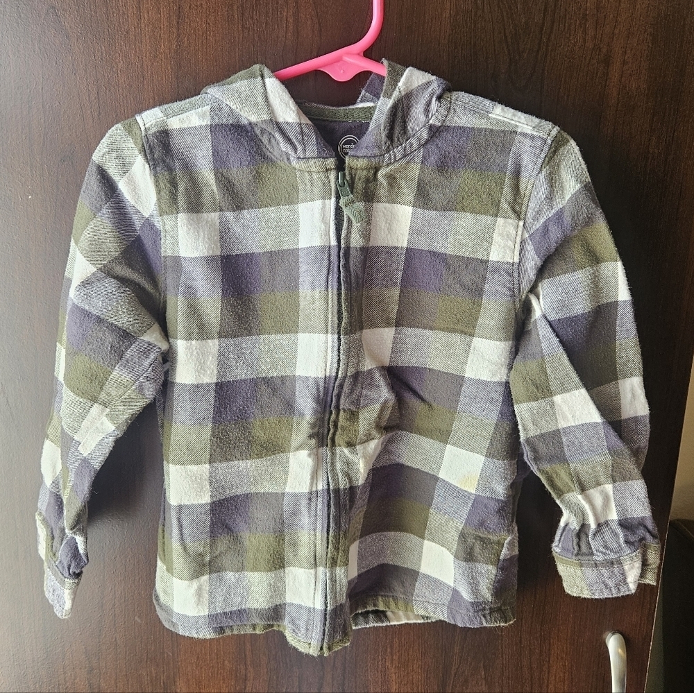 Wonder Nation Plaid Hooded Jacket - Olive and Navy